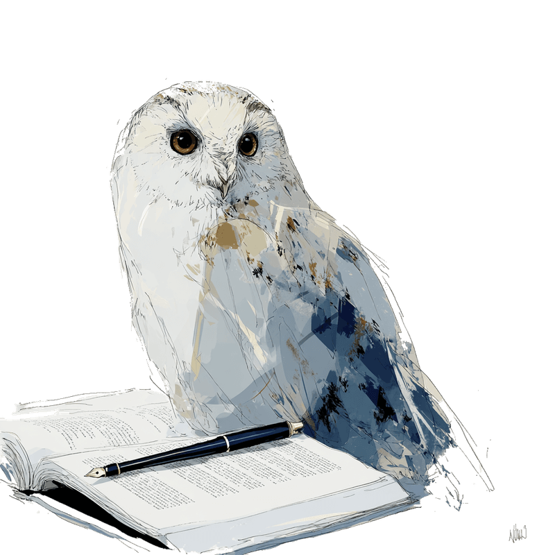 本の上に立つ白いフクロウ